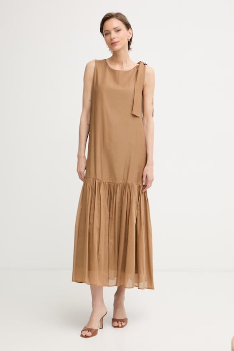 Marella sukienka z jedwabiem Emme by Marella beżowa gładka 2615221472200