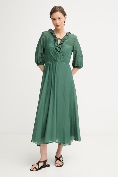 iBlues sukienka letnia z dodatkiem jedwabiu RADENTE zielona gładka 2617221112200