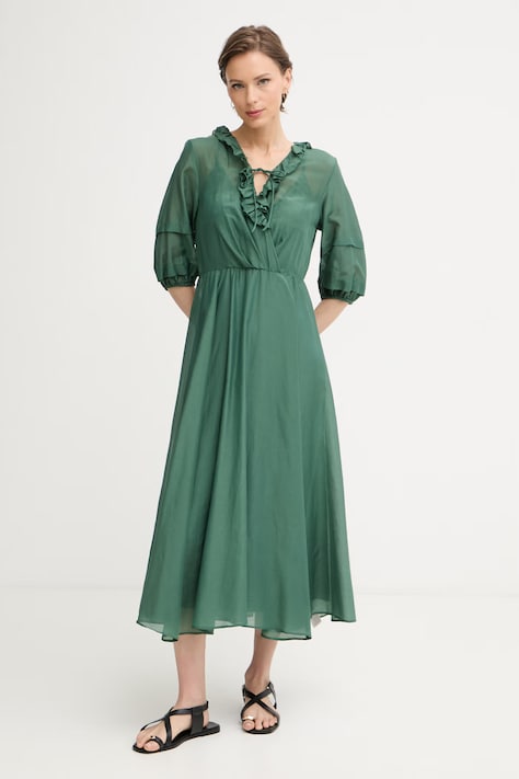 iBlues sukienka letnia z dodatkiem jedwabiu RADENTE zielona gładka 2617221112200