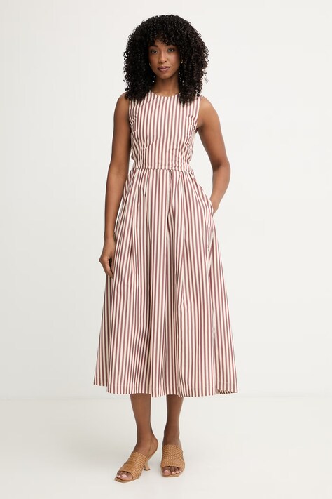 iBlues sukienka rozkloszowana bawełniana GERGO beżowa w paski 2617221202200