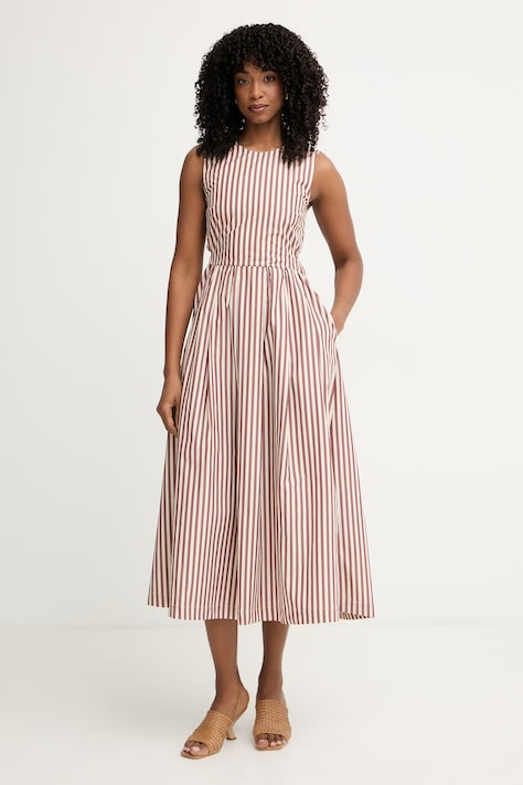 iBlues sukienka rozkloszowana bawełniana GERGO beżowa w paski 2617221202200