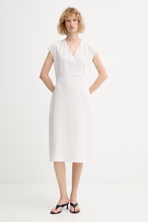 Calvin Klein ljetna haljina s dodatkom lana bež bez uzorka LV044F016G