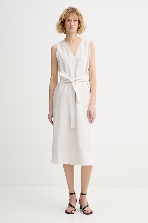 Calvin Klein лятна рокля с лен бежова с изчистена шарка LV044F040G