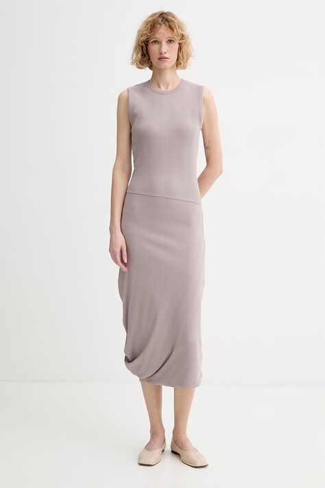 Calvin Klein sukienka asymetryczna bawełniana z elastanem fioletowa LV044F214G