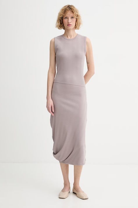 Calvin Klein sukienka asymetryczna bawełniana z elastanem fioletowa LV044F214G