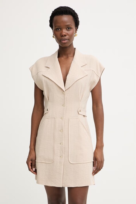 Simona Corsellini sukienka koszulowa z wiskozą beżowa gładka P26CPAB02201