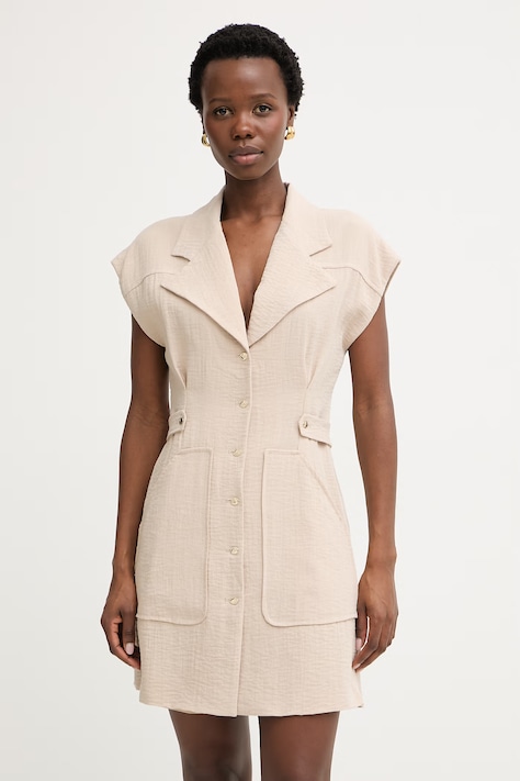 Simona Corsellini sukienka koszulowa z wiskozą beżowa gładka P26CPAB02201