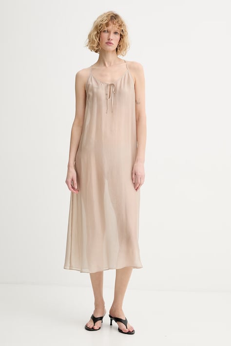Calvin Klein φόρεμα lingerie με βισκόζη μπεζ απλό LV00Q61159
