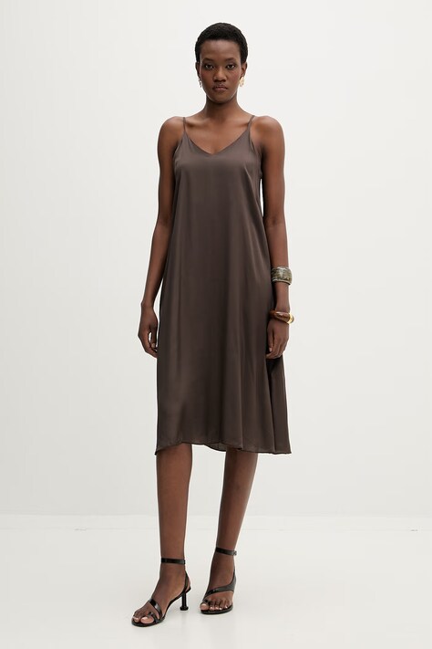 American Vintage sukienka z wiskozy brązowa gładka BOV14C
