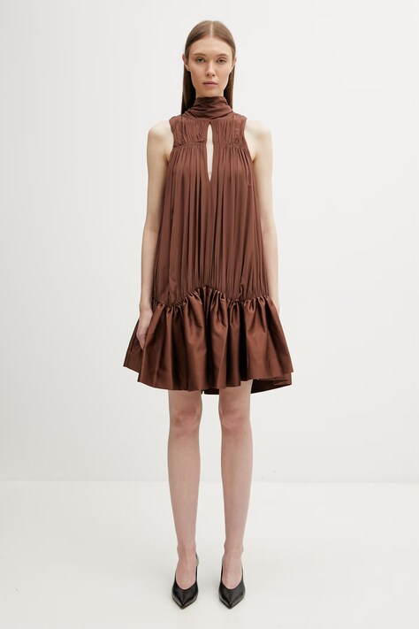 Rotate sukienka gładka z wiskozy brązowa 1156092037