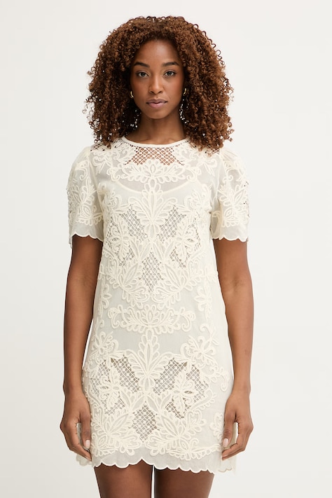 Twinset obleka z bombažem bela cvetlični vzorec 261TP2582