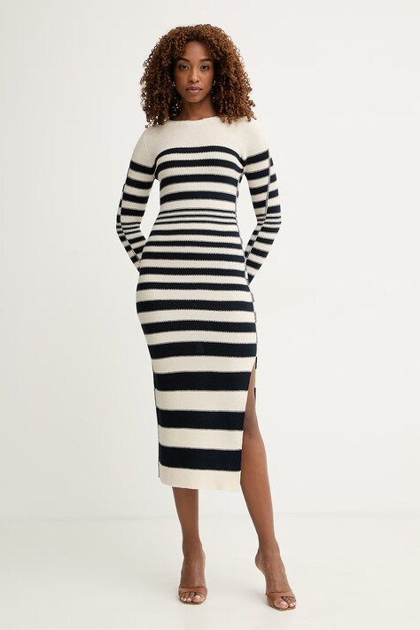 Twinset сукня з бавовною Бежеві смужки 261TP3222