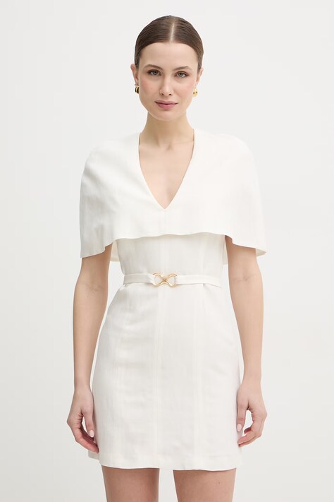 Twinset sukienka z dodatkiem lnu kolor beżowy mini rozkloszowana 261TP2451