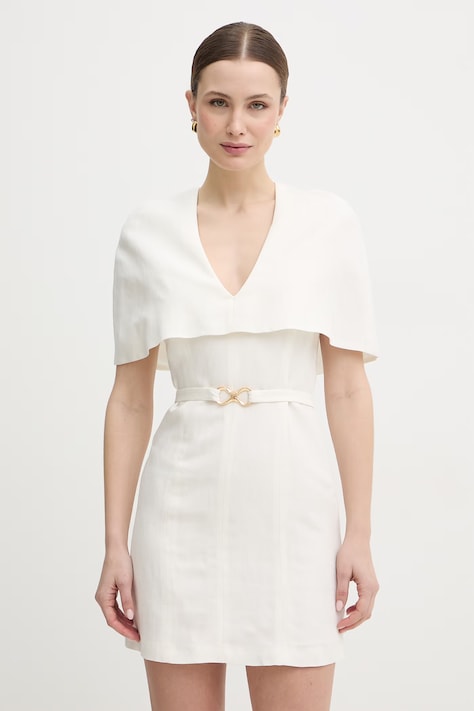 Twinset sukienka z dodatkiem lnu kolor beżowy mini rozkloszowana 261TP2451