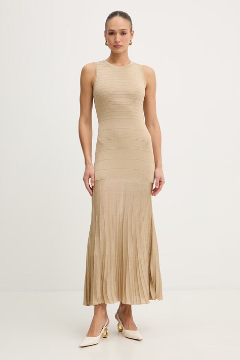 Twinset sukienka kolor złoty maxi rozkloszowana 261TP3123