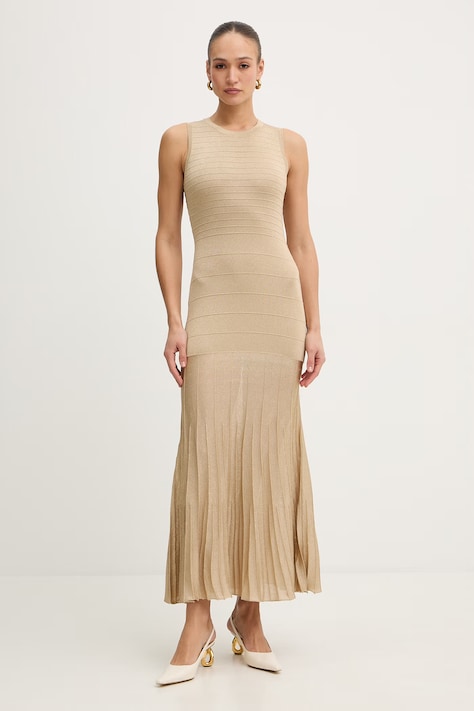 Twinset sukienka kolor złoty maxi rozkloszowana 261TP3123