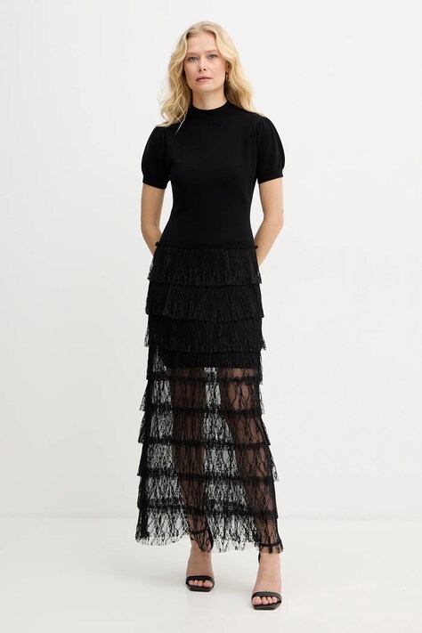 Twinset sukienka kolor czarny maxi rozkloszowana 261TP3163