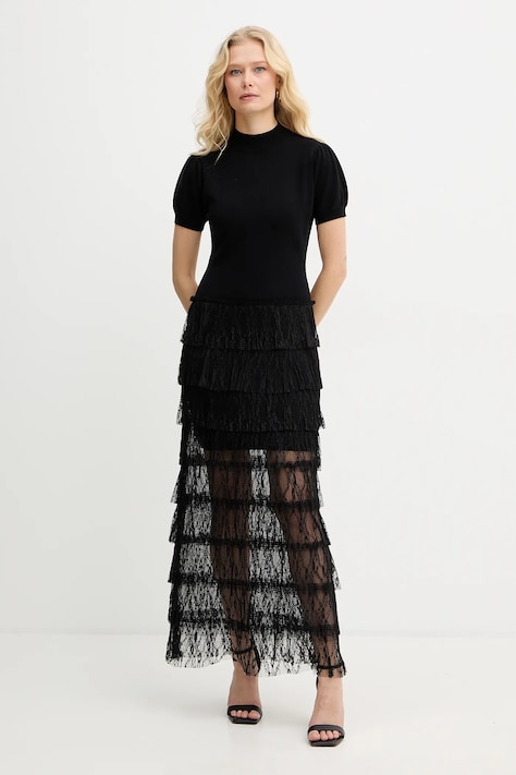 Twinset sukienka kolor czarny maxi rozkloszowana 261TP3163