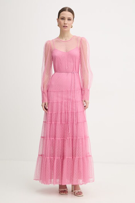 Twinset sukienka kolor różowy maxi rozkloszowana 261TP2770