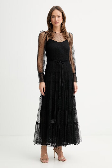 Twinset sukienka kolor czarny maxi rozkloszowana 261TP2770