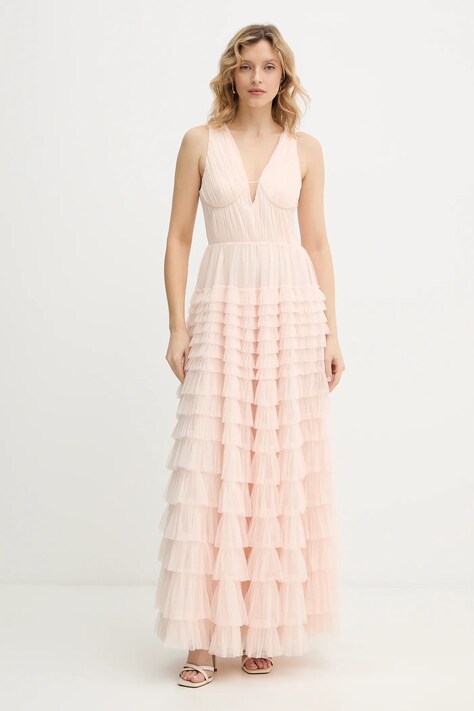 Twinset sukienka kolor beżowy maxi rozkloszowana 261TP208A