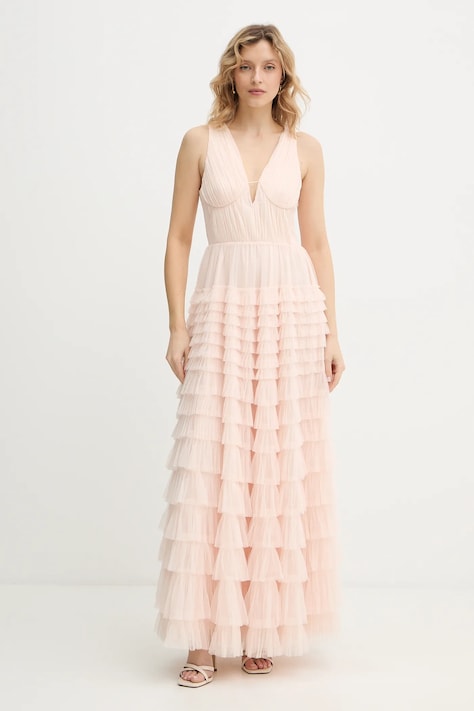 Twinset sukienka kolor beżowy maxi rozkloszowana 261TP208A