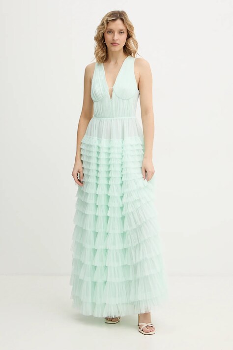 Twinset sukienka kolor turkusowy maxi rozkloszowana 261TP208A