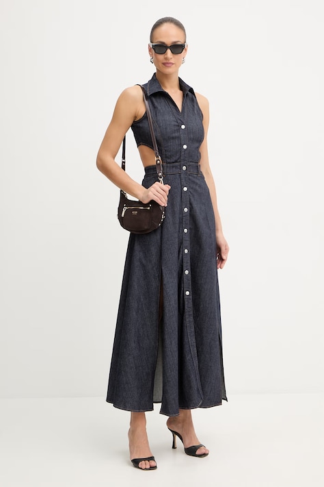 Twinset sukienka jeansowa kolor granatowy maxi rozkloszowana 261AP2363