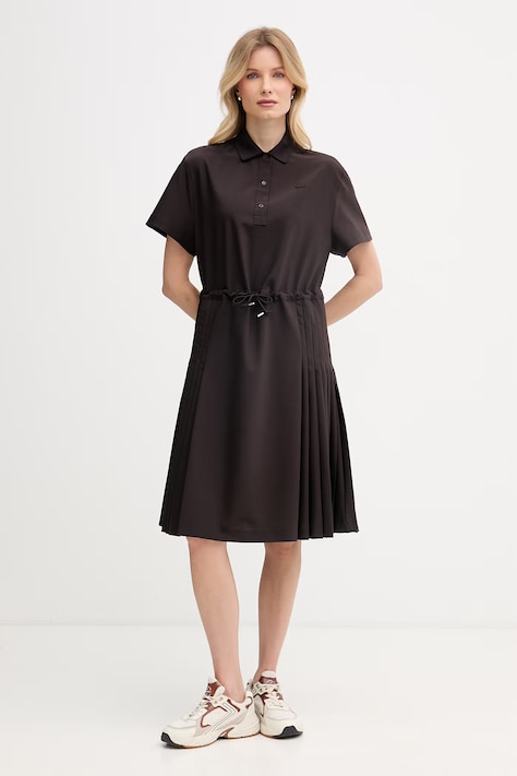 Lacoste sukienka letnia z wełną brązowa gładka EF0197