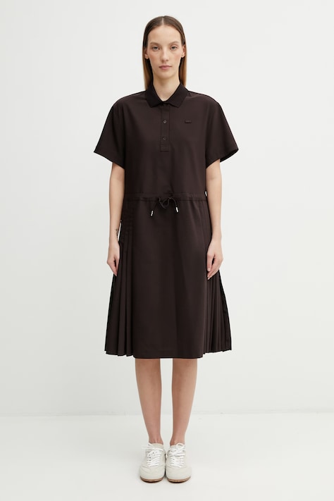 Lacoste sukienka letnia gładka z wełną brązowa EF0197