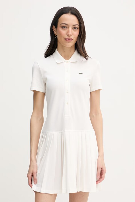 Lacoste sukienka gładka z bawełną beżowa EF1822