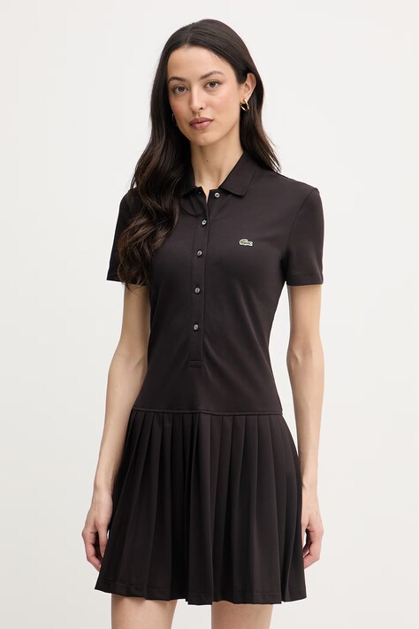 Lacoste sukienka gładka z bawełną brązowa EF1822