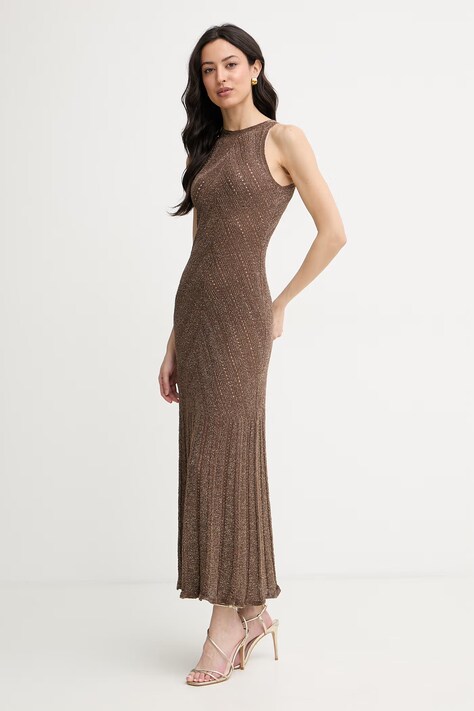 Twinset sukienka letnia lniana brązowa 261TT3213