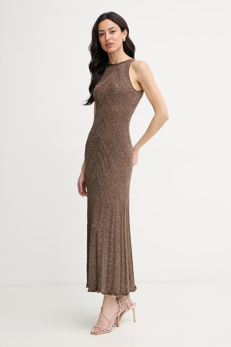 Twinset sukienka letnia lniana brązowa 261TT3213