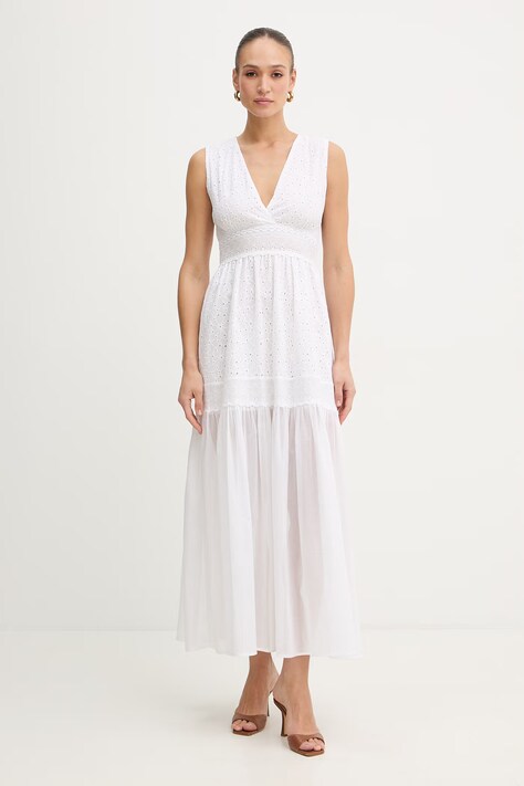 Twinset sukienka bawełniana kolor biały maxi rozkloszowana 261TF2110