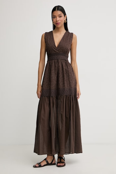 Twinset летнее платье из хлопка коричневое 261TF2110