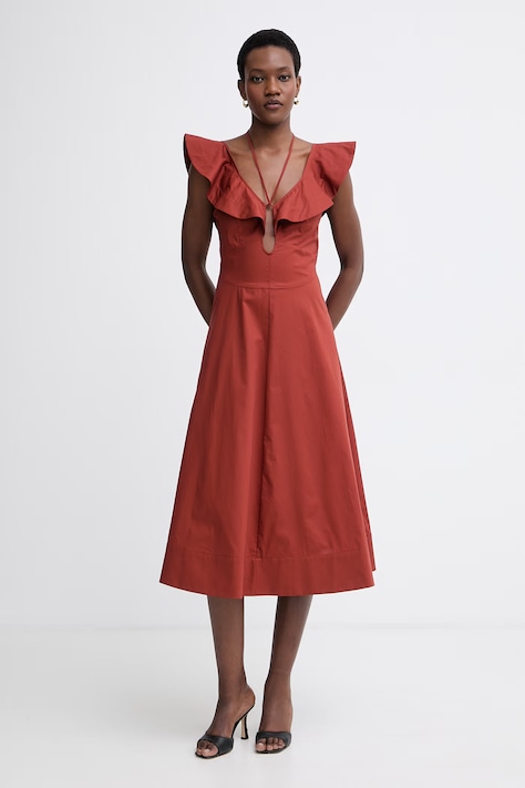 Twinset расклешенное платье из хлопка с эластаном коричневое 261TT2212