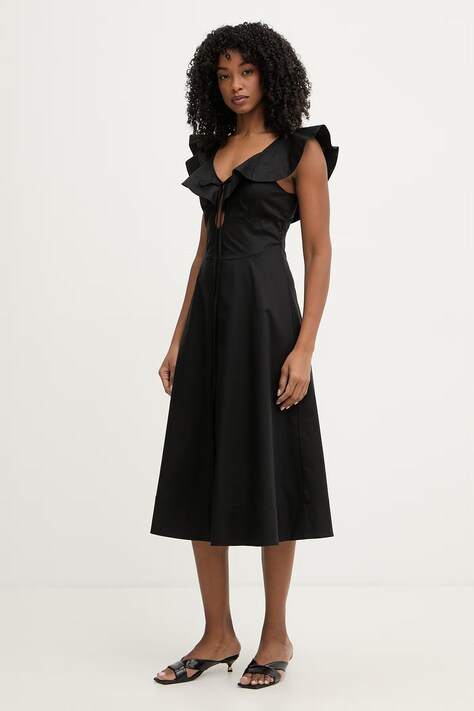 Twinset Sukienka rozkloszowana bawełniana z elastanem czarna gładka 261TT2212