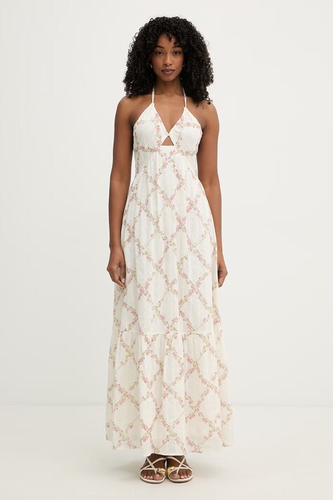 Twinset sukienka halter z bawełną beżowa w kwiaty 261TT2611