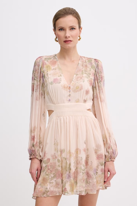 Twinset šaty z viskózy béžové s kvetmi 261TT2561