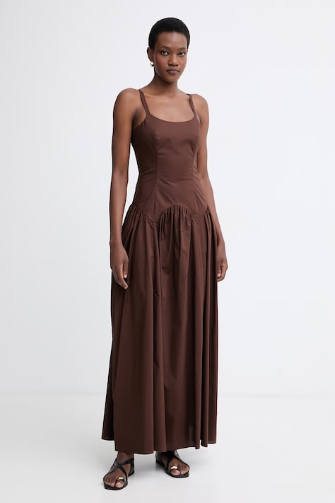 Twinset poletna obleka bombažna z elastanom rjava enobarvna 261TT2213