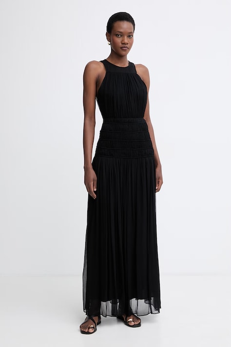 Twinset obleka A-kroja viskozna črna enobarvna 261TT2041