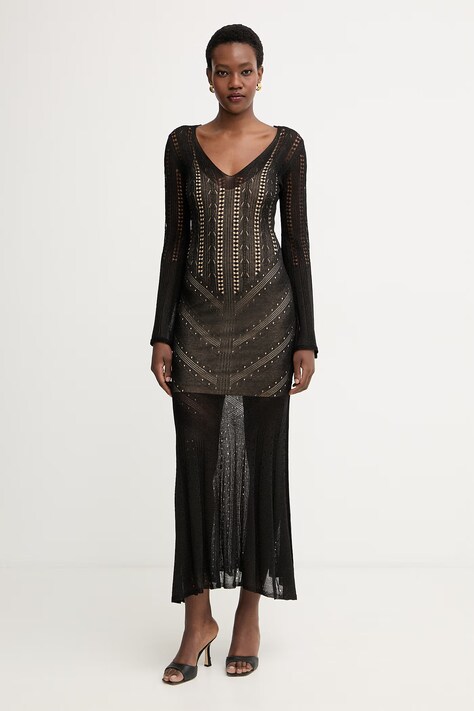 Twinset pletena obleka z viskozo črna 261TT3134