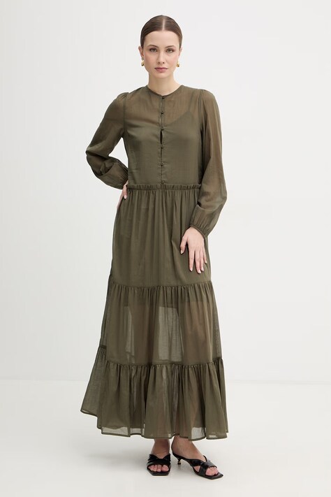 Twinset sukienka bawełniana kolor zielony maxi rozkloszowana 261TF2051