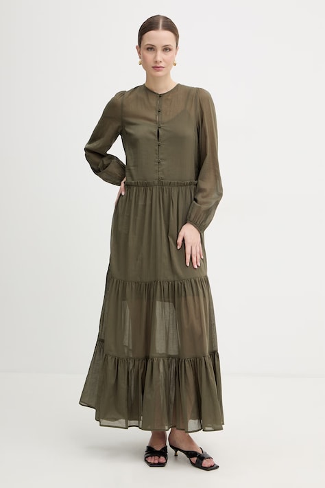 Twinset sukienka bawełniana kolor zielony maxi rozkloszowana 261TF2051