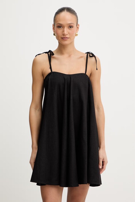 Twinset sukienka z dodatkiem lnu kolor czarny mini rozkloszowana 261TF2101