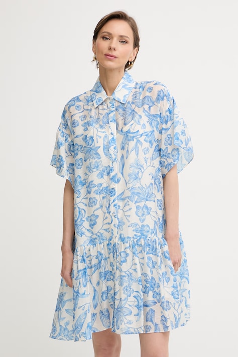 Twinset ljetna haljina s dodatkom lana plava cvjetna 261LM2SGG