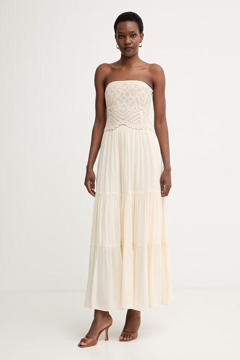 Twinset haljina s viskozom bež s umetcima od čipke 261LM2NNN