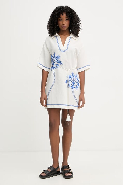 Twinset sukienka letnia z lnem beżowa 261LM2MCC