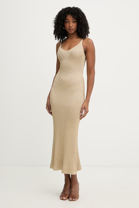 Twinset sukienka z wiskozą złota gładka 261TT3011